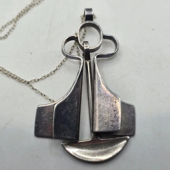 Vintage David Andersen Abstract Modern Sterling Silver Pendant Necklace - Picture 4 of 7